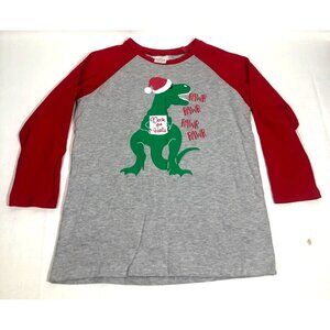 Kids Christmas Dinosaur T-Shirt 2XL Gray Red Raglan Long Sleeve, Honeydew
